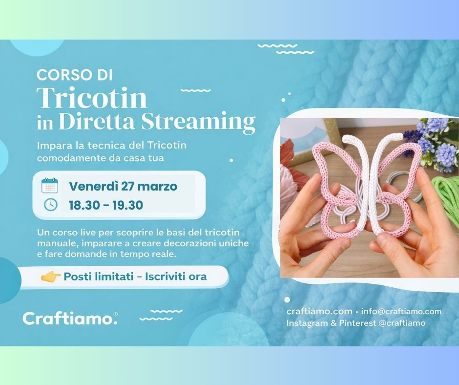 locandina del corso di tricotin del 27 marzo 2026 online